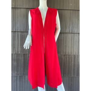 🔥Ashley Stewart Linen Blend Red Open Cardigan Duster Vest Lagenlook Size 12W